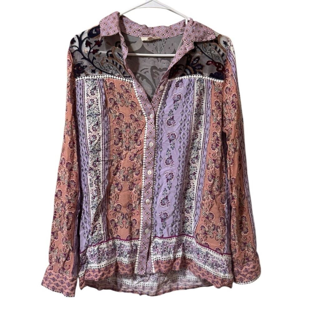 ODDY Women Size Small Floral Paisley Button Down Shirt Bohemian Cottagecore City